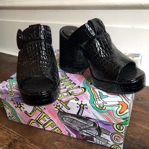 Hymns Black Leather Croco Platform Mule